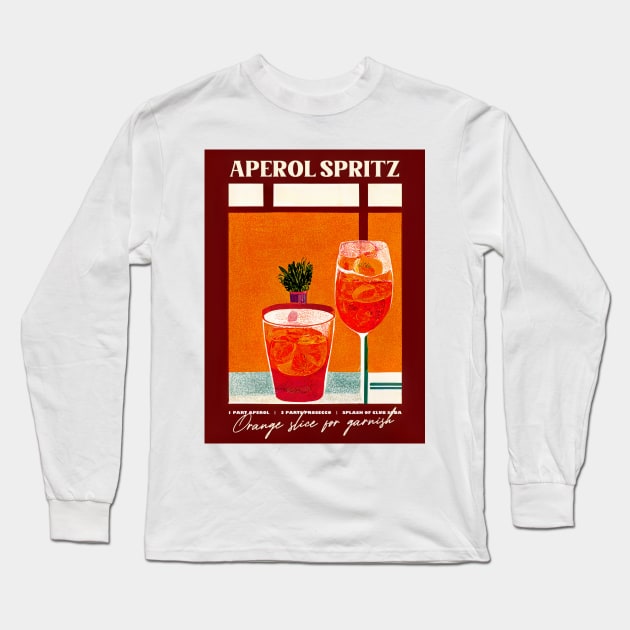 Retro Aperol Spritz Poster Red Recipe Homebar, Kitchen Bar Prints, Vintage Drinks, Recipe, Wall Art Long Sleeve T-Shirt by BetterManufaktur